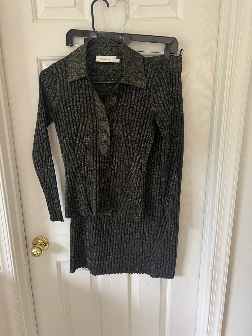 Zimmerman Metallic Ribbed Knit set - Black/gold